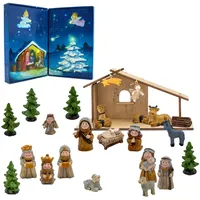 Spetebo Holz Weihnachts Krippenstall mit Kunststeinfiguren - 26 x 13 cm - Weihnachtskrippe Adventskalender mit 24 Figuren - Weihnachten Advent Winter Tisch Deko Krippe