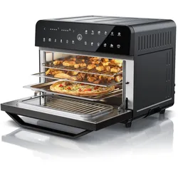 Arendo Heißluftfritteuse 1800 Watt, Minibackofen, Airfryer, 25L, Edelstahl, Pizzaofen, 4 Ebenen, Mini Backofen mit Umluft, Timer, 12 Programme