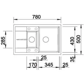 Blanco Metra 6 S links Einbau von Oben vulkangrau Excenterbetätigung 780 x 500 mm