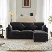 Merax L-förmiges Ecksofa mit Schlaffunktion, Modular Sofa 3-Sitzer Umwandelbar, Wohnzimmer Sofa mit Hocker & 4 Chenille Kissen, Eckcouch Modular für Wohnzimmer, Apartment & Büro, Grau