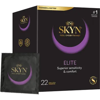 SKYN Elite Kondome (22 Stück), latexfrei, Skynfeel, für Männer, normale Größe, ultradünne und weiche Kondome, glatte gerade Form, 53 mm breit