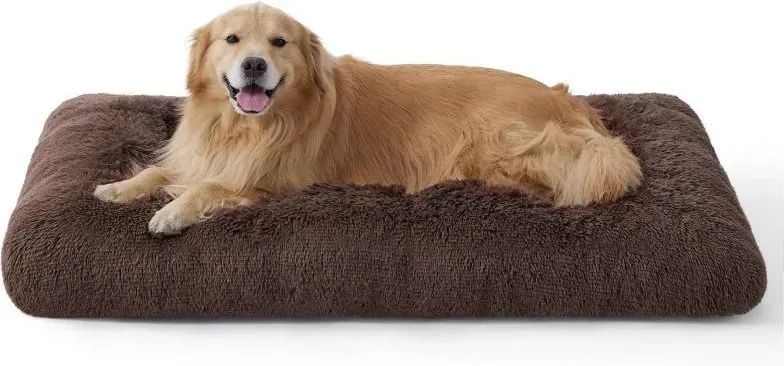 Bedsure Einfarbige Plüsch-Hundeboxmatte, Kaffeebraun, 119 x 74 cm, XXL
