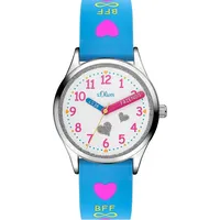 s.Oliver Kinderuhr Mädchen Armbanduhr Blau Pink BFF Herz SO-3502-PQ