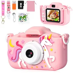 BBLIKE Kinderkamera (20 MP, 8x opt. Zoom, Kinder Kamera 1080P HD 2,0-Zoll-Bildschirm Fotoapparat 32GB SD-Karte) rosa