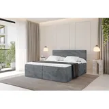 altdecor Boxspringbett - TOLO 160x200 Cord - Dunkelgrau - Komplett-Set mit Taschenfederkern Matratze und Topper, Polsterbett mit H4-Matratze Bettk... - Dunkelgrau