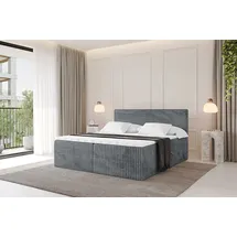 altdecor Boxspringbett - TOLO 160x200 Cord - Dunkelgrau - Komplett-Set mit Taschenfederkern Matratze und Topper, Polsterbett mit H4-Matratze Bettk... - Dunkelgrau
