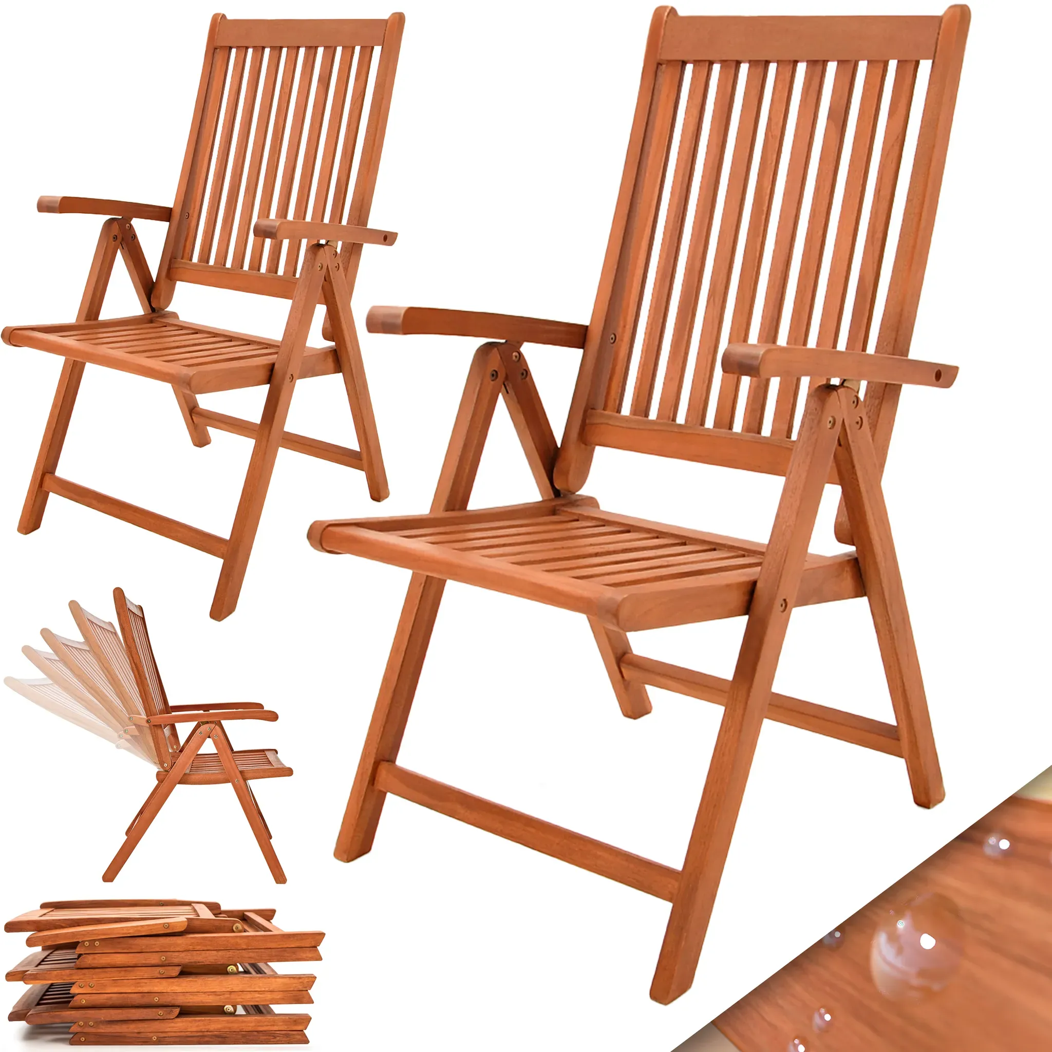 Garden chairs set of 2 eucalyptus wood folding