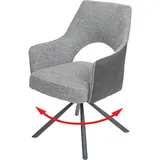 Mendler Esszimmerstuhl HWC-K30, Küchenstuhl Lehnstuhl, drehbar Auto-Position, Stoff/Textil MVG ~ grau-dunkelgrau