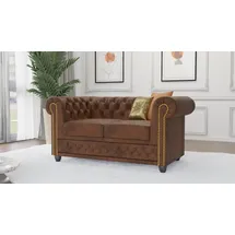 s-style möbel Chesterfield Sofa Mikrofaser 2-Sitzer Braun