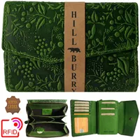 RFID Geldbörse Leder Damen Geldbeutel Frauen Grün Blumen Top Design