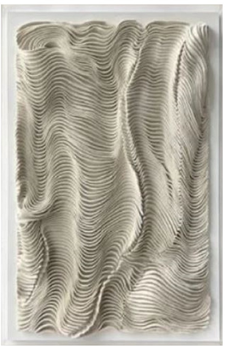Casa Padrino Luxus Designer Ölgemälde Beige / Weiß 80 x H. 110 cm - Handgemaltes Gemälde mit Metallrahmen - Luxus Wand Deko - Designer Wand Deko - Deko Accessoires - Luxus Qualität