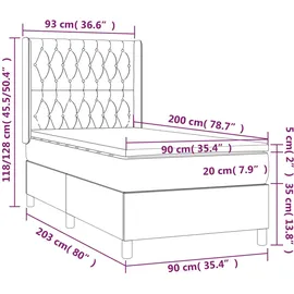 vidaXL Boxspringbett mit Matratze & LED Dunkelgrau 90x200 cm Stoff
