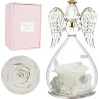 luxuskollektion Engelfigur Ewige Rose Glaskuppel Geschenk Muttertag Weiß