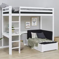 Hoppekids Hochbett »ECO Dream 90x200 mit Schreibtisch & Loungesofa / Gästebett«, Kinderbett aus Massivholz, Sofa ausziehbar zum Gästebett schwarz