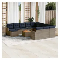 vidaXL Gartensofa-Set 13-tlg. grau Polyrattan
