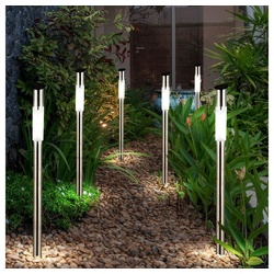 etc-shop LED Gartenleuchte, LED-Leuchtmittel fest verbaut, 6er Set Solarleuchten Gartenleuchte Außenbeleuchtung Lampe silberfarben