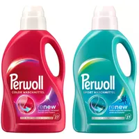 PERWOLL Flüssig-Set 2x 27 Waschladungen (54WL) 1x Color & 1x Sport, Feinwaschmittel erneuert Farben und Fasern & Hygiene Waschmittel, entfernt schlechte Gerüche & erhält die Elastizität