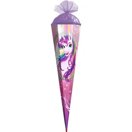 ROTH Schultüte Einhornportrait 100 cm groß eckig Rot(h)-Spitze Tüllverschluss Zuckertüte Schulanfang - Rosa