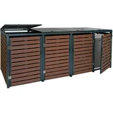 Mendler 4er Mülltonnenverkleidung HWC-K14, Mülltonnenbox Mülltonnenabdeckung, 119x264x84cm WPC Metall 130kg - Walnuss-Holzoptik