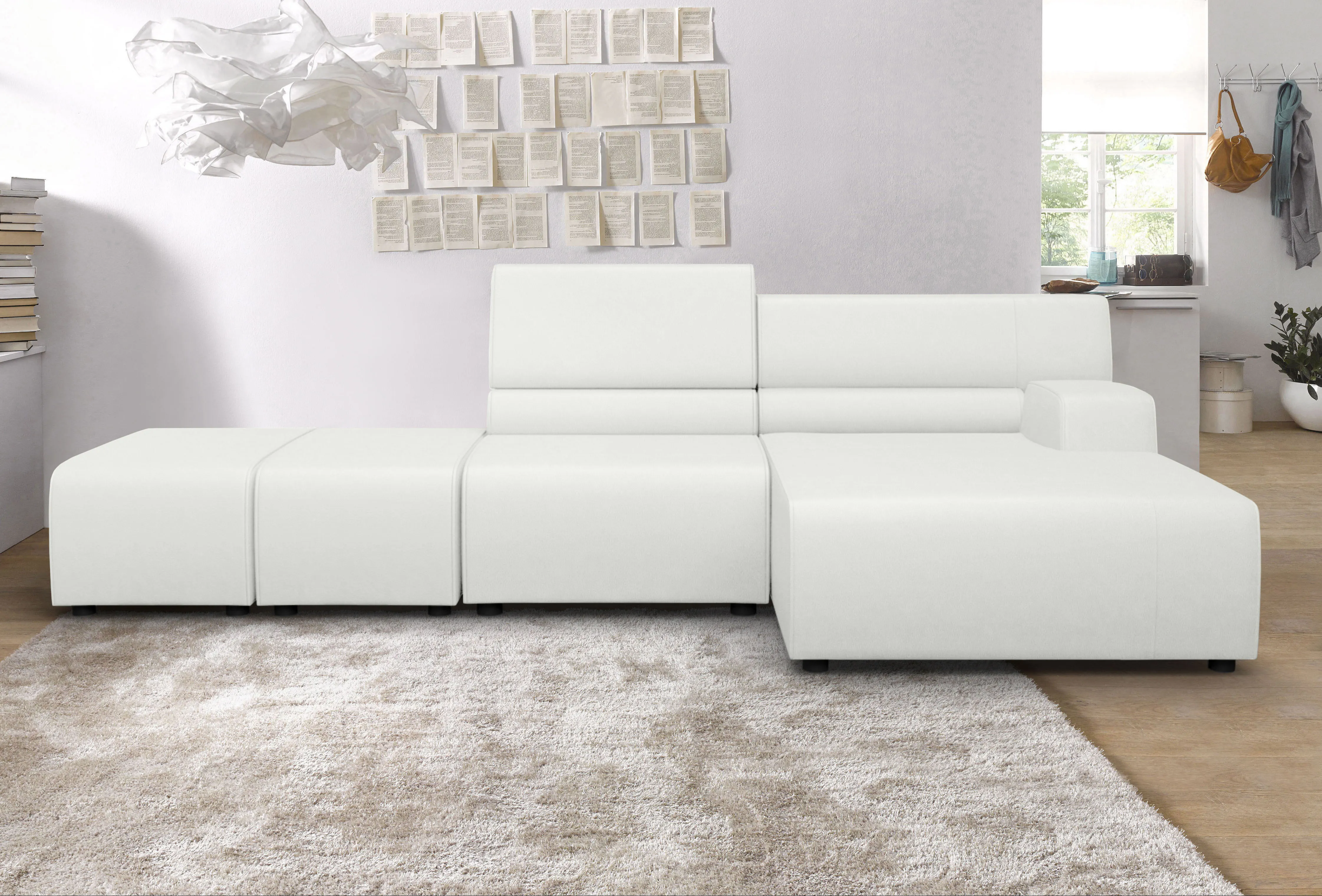 Ecksofa EGOITALIANO "Babouche, Designsofa mit außergewöhnlichem Sitzkomfort zum Wohlfühlen" Sofas Gr. B/T: 384 cm x 98 cm, Leder BULL, Recamiere rechts, weiß