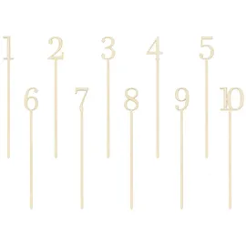 Partydeco Tischnummern Zahlen 1-10 10er Set 25cm Holz Tortendeko Kuchendeko Zahl Tortenstecker Hochzeit
