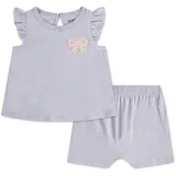 huggies babywear Bluse & Shorts HUGGIES BABYWEAR "HUGG 2PC SETS", Mädchen, Gr. 6 (86), grau (thistle), Web, Obermaterial: 100% Baumwolle, bestickt, unifarben, KOB Set-Artikel, mit Stickerei