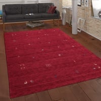 Paco Home Teppich Wohnzimmer Schlafzimmer Kurzflor Ethno Design Geometrisches Muster Handgearbeitet Gabbeh Moderne Deko, Grösse:80x150 cm, Farbe:Rot