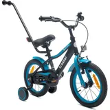 SUN BABY Tracker Bike Kinderfahrrad Jungen Fahrrad Stützräder Schubstange 14 Zoll neon blau - Blau/Schwarz