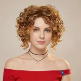 AIYLMZ Kurze, kleine, lockige Haarperücken für Frauen, modische, weiche, lockige, synthetische, gewellte Haarperücken für Damen, für den täglichen Gebrauch auf Partys, Cosplay (Braunes Ombre-Blond)