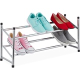 Relaxdays Schuhregal ausziehbar, 2 Ebenen, 10 Paar Schuhe, Metall & Kunststoff, H x B x T: 36 x 63-115 x 23 cm, Silber, Eisen, 36 x 115 x 23 cm