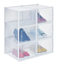 Relaxdays Schuhboxen 6er Pack, mit Tür, Schuhorganizer, stapelbar, Schuhe bis Größe 48, Lüftungsschlitze, transparent