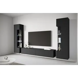 INOSIGN Wohnwand INOSIGN "Kenia, Vitrine Türanschlag links/rechts wechselbar", schwarz (graphite schwarz matt), Glas, Hartfaserplatte, Holzwerkstoff, Kunststoff, Kastenmöbel-Sets, Wohnwand, Vitrinen mit Eckverglasung, hängend und stehend montierbar