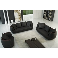 JVmoebel Sofa Ledersofa Designer Sofa Couch 3+2+1 Sofagarnitur Couchgarnitur Sofas Garnitur schwarz