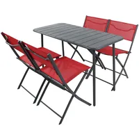 Ambia Garden Gartenset, Rot, Schwarz, Metall, Kunststoff, Textil, 5-teilig, Tisch klappbar, regenabweisend, rostfrei, Stuhl geeignet für Balkon, Balkonmöbel, Balkonmöbel-Sets