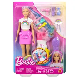 Barbie Regenbogen-Glitzerhaar Puppe mit Glitzer-Haar und 12 Styling-Zubehörteilen
