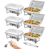 Vevor 6-teiliges Chafing Dish Profi Set Wärmebehälter Edelstahl Buffet Set Rechteckig 6 x 7,5 L, Speisewärmer 53 x 32,5 x 6,5 cm Jeder Behälter, für Buffets, Familienfeiern, Bankette, Hochzeiten usw.