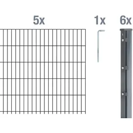 GAH Alberts Alberts Doppelstabmattenzaun 8-6-8, 2,5 m, Höhe 63-243 cm, Länge 10-30 m, Farbe:anthrazit, Zaun-Länge:12.5 m, Zaun-Höhe:103 cm