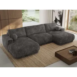 MKS Meble Ecksofa RINA U-Form Cord 3-Sitzer Grau
