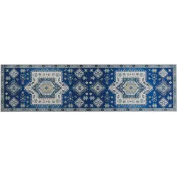 Teppich blau / beige orientalisches Muster 80 x 300 cm Kurzflor PARVAKADLI