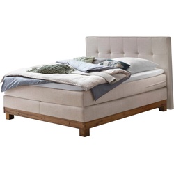 Boxspringbett HASENA "Finca", beige (beige, wildeiche natur), B:188cm L:210cm, Komplettbetten, Boxspringbett, mit Punktstepung im Kopfteil, Unterbau in Wildeiche, Federkernmatratze