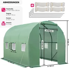 Tectake Gewächshaus Tunnel 3,43 x 2 x 2 m grün