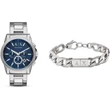 Armani Exchange Men's Watch and Bracelet, Silver-Tone Stainless Steel, Set