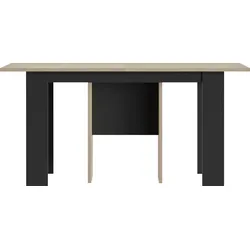 Esstisch GAMI "Exit", schwarz (schwarz, eiche hell, eiche hell), B:160cm H:77cm T:80cm, Tische, Esstisch Holz-Esstische Rechteckiger Esstisch, Tisch mit 3 Verlängerungen