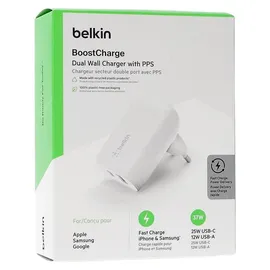 Belkin 37W Dual Wall Charger PPS, 25W USB-C 12W USB-A, weiß