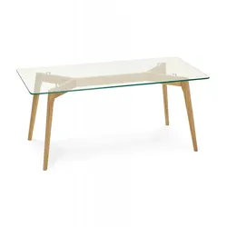 Couchtisch MOLY aus Eichenholz mit Glasplatte | Rechteckiger Wohnzimmertisch mit Transparenz | Designermöbel | 120x60x46,5 cm Beige | Kadima Design