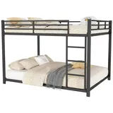 Flieks Etagenbett, Kinderbett Metallbett Doppelbett mit Lattenrost und Leiter 140x200cm schwarz 144.5 cm x 203 cm x 140 cm