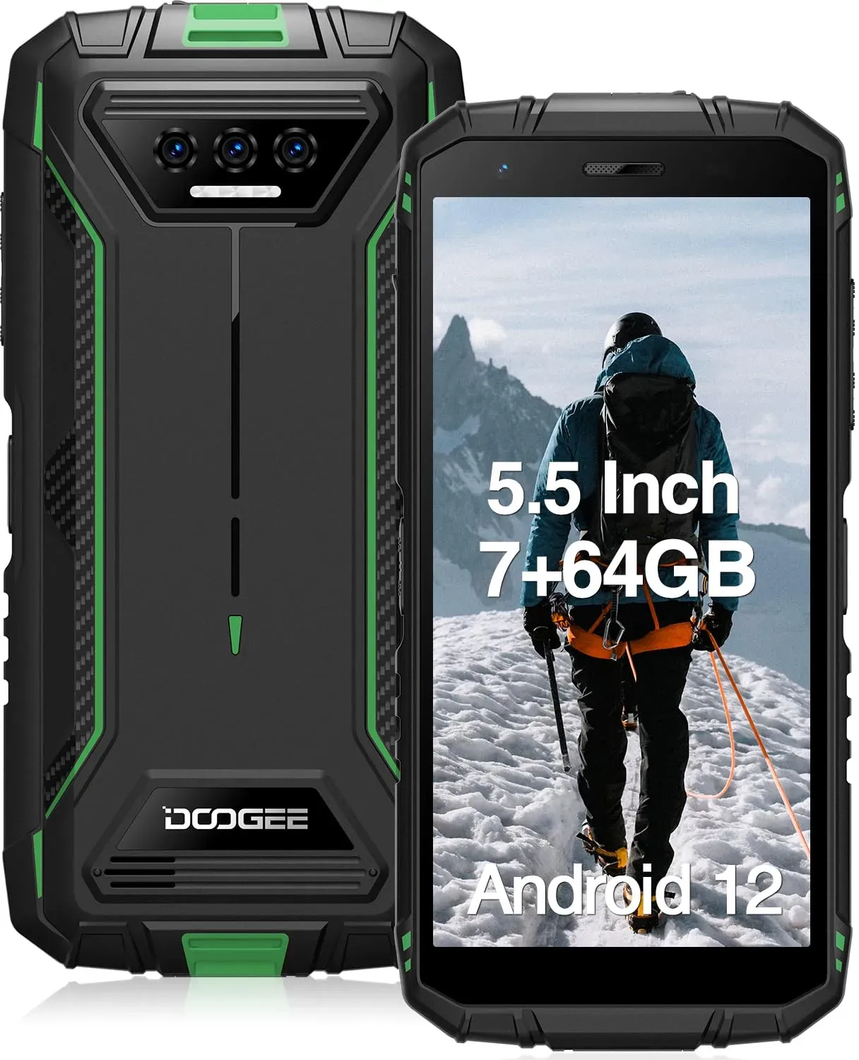 DOOGEE S41 Pro Outdoor Handy Ohne Vertrag mit 7 GB RAM und 64 GB ROM/1 TB TF, 6300 mAh, 5.5 Zoll HD Display, 4G Dual SIM, Outdoor Smartphone 13 MP Kamera, Android 12, IP68 Smartphone, NFC, Grün