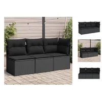 vidaXL Gartensofa mit Kissen 3-Sitzer Schwarz Poly Rattan