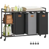 VASAGLE Wäschekorb, 3 Fächer, Wäschesammler 150 L, Rollen, mit Ablagen, 6 Etiketten braun|grau|schwarz 150 l | 117 cm x 80.5 cm x 33 cm