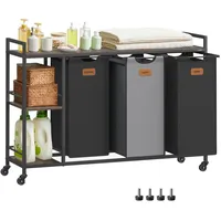 VASAGLE Wäschekorb, 3 Fächer, Wäschesammler 150 L, Rollen, mit Ablagen, 6 Etiketten braun|grau|schwarz 150 l | 117 cm x 80.5 cm x 33 cm